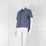 Kenzo Blue Denim White Cactus Print Short Sleeve Shirt