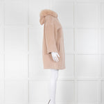 Max Mara Studio Blush Alpaca Blend Fur Trim Coat