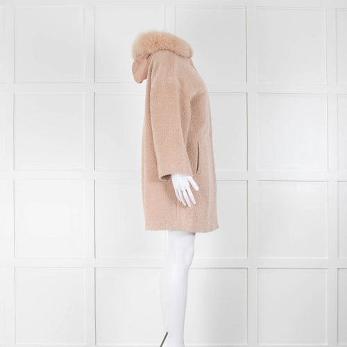 Max Mara Studio Blush Alpaca Blend Fur Trim Coat