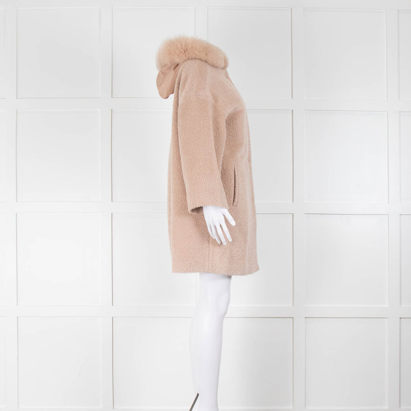Max Mara Studio Blush Alpaca Blend Fur Trim Coat