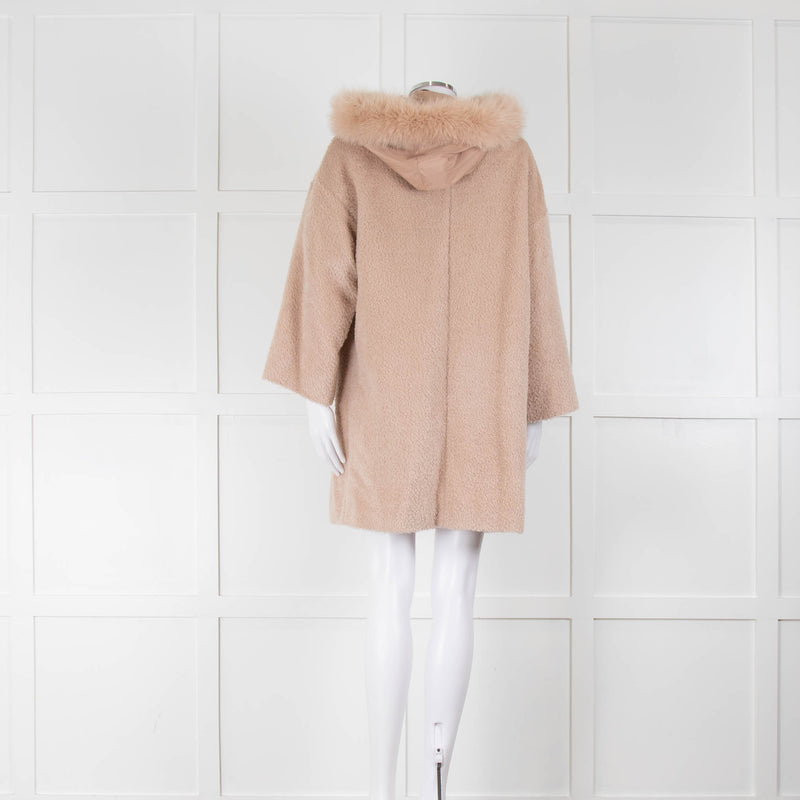 Max Mara Studio Blush Alpaca Blend Fur Trim Coat