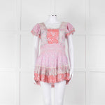 LoveShackFancy Pink Orange Floral Cotton Mini Sun Dress