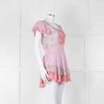 LoveShackFancy Pink Orange Floral Cotton Mini Sun Dress