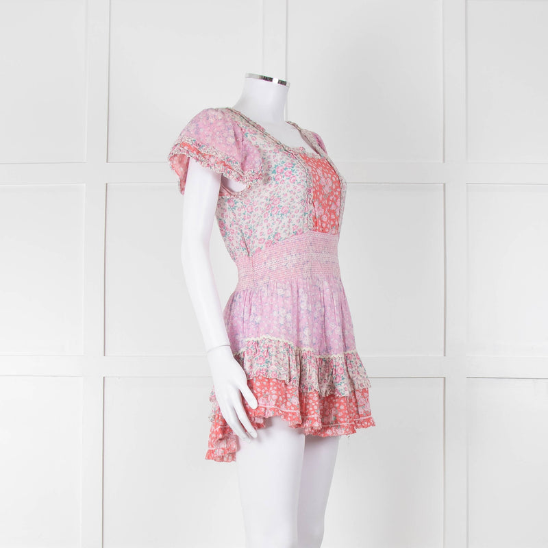 LoveShackFancy Pink Orange Floral Cotton Mini Sun Dress