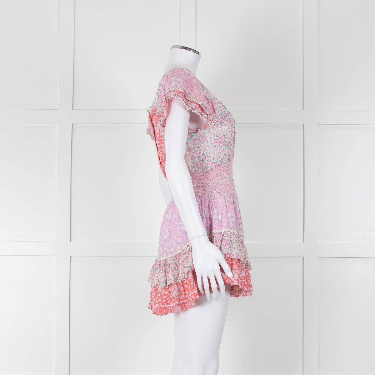 LoveShackFancy Pink Orange Floral Cotton Mini Sun Dress