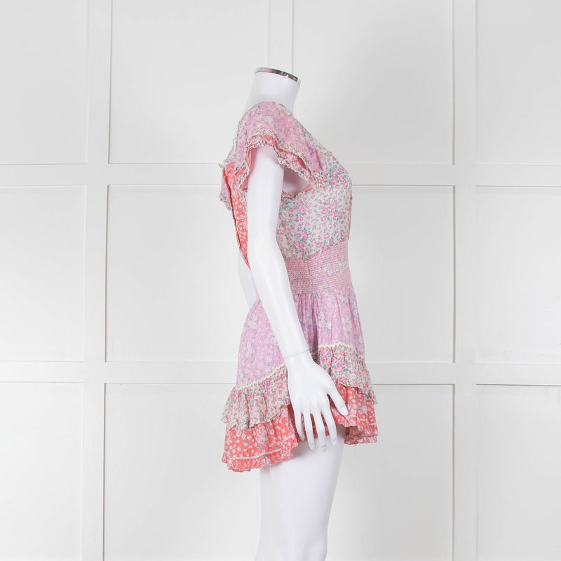 LoveShackFancy Pink Orange Floral Cotton Mini Sun Dress