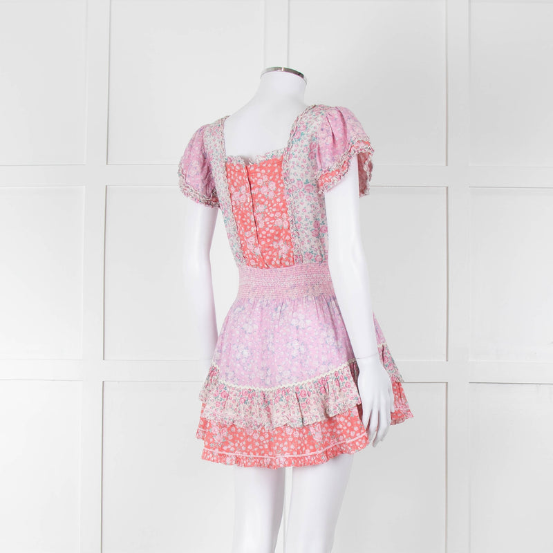 LoveShackFancy Pink Orange Floral Cotton Mini Sun Dress
