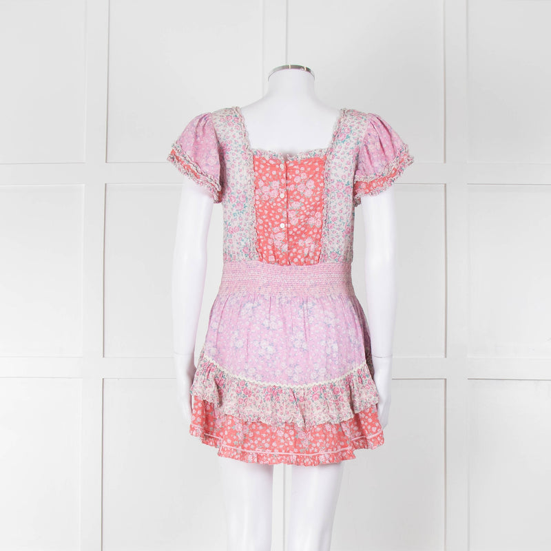 LoveShackFancy Pink Orange Floral Cotton Mini Sun Dress