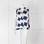 Victoria Beckham White Blue Print Silk Sleeveless Top