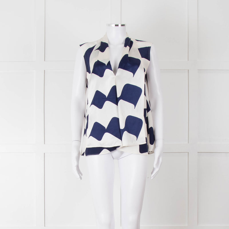 Victoria Beckham White Blue Print Silk Sleeveless Top