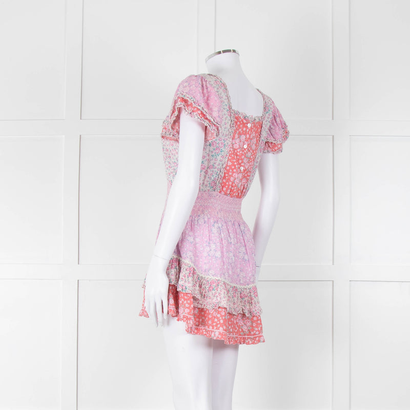 LoveShackFancy Pink Orange Floral Cotton Mini Sun Dress