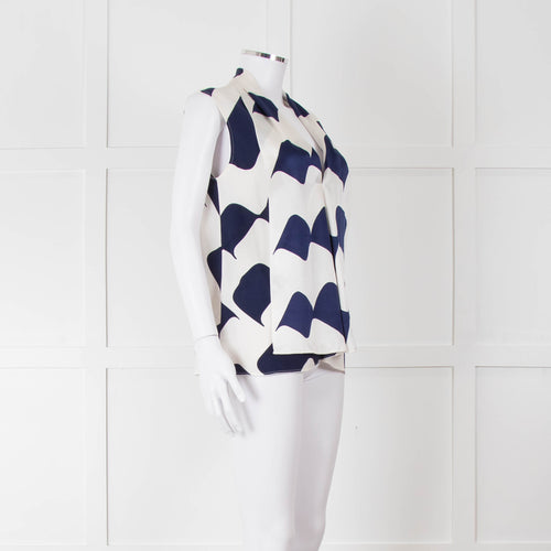 Victoria Beckham White Blue Print Silk Sleeveless Top
