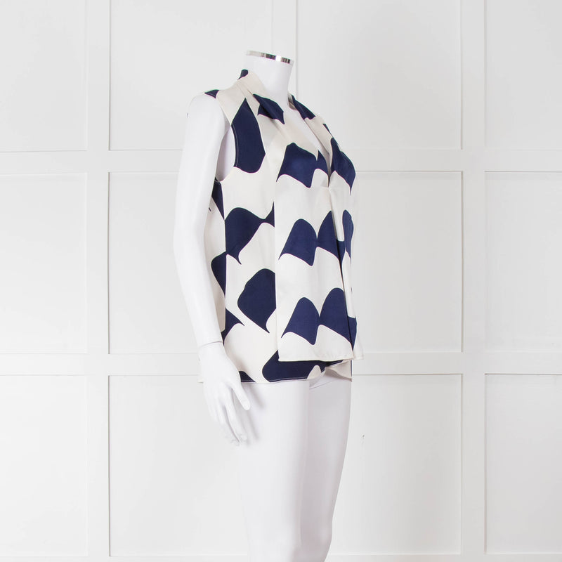 Victoria Beckham White Blue Print Silk Sleeveless Top