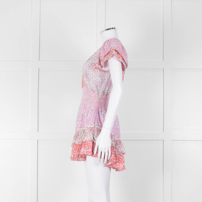 LoveShackFancy Pink Orange Floral Cotton Mini Sun Dress