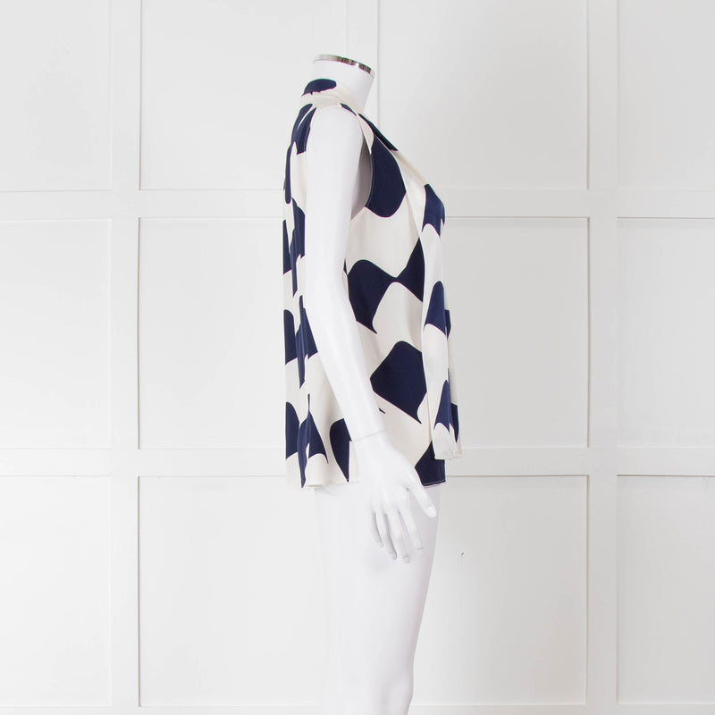 Victoria Beckham White Blue Print Silk Sleeveless Top