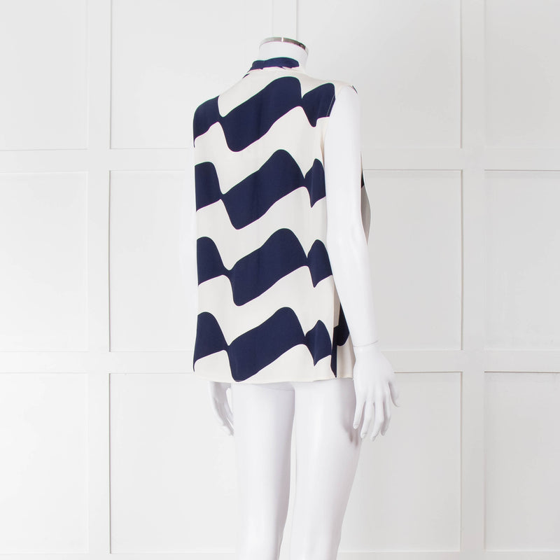 Victoria Beckham White Blue Print Silk Sleeveless Top