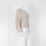 Brunello Cucinelli Light Grey Silver Chunky Knit V Neck Jumper