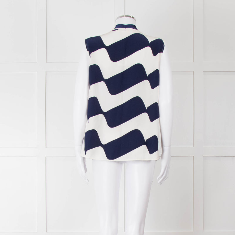 Victoria Beckham White Blue Print Silk Sleeveless Top