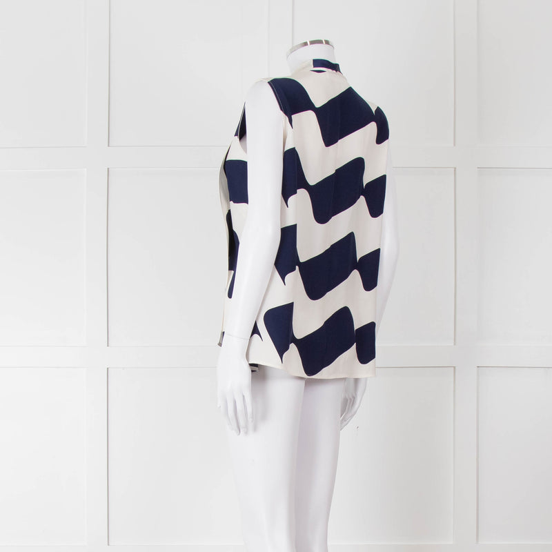 Victoria Beckham White Blue Print Silk Sleeveless Top
