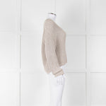 Brunello Cucinelli Light Grey Silver Chunky Knit V Neck Jumper