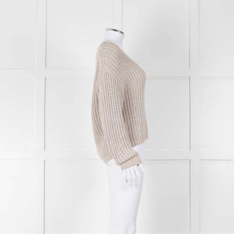 Brunello Cucinelli Light Grey Silver Chunky Knit V Neck Jumper