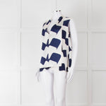 Victoria Beckham White Blue Print Silk Sleeveless Top