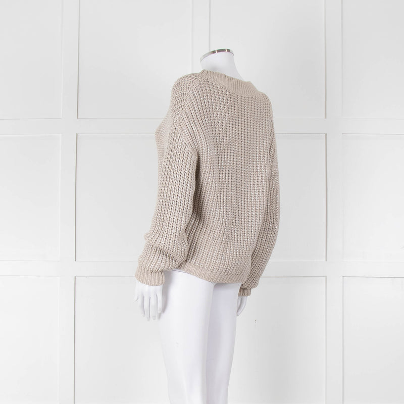 Brunello Cucinelli Light Grey Silver Chunky Knit V Neck Jumper
