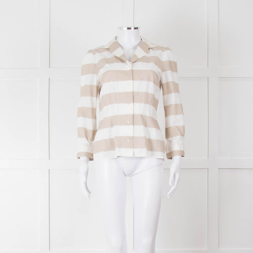 Dolce & Gabbana Cream Beige Striped Cotton Fitted Shirt