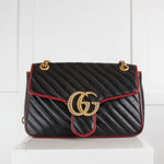 Gucci Marmont Black with Red Trim and Gold Chain Strap