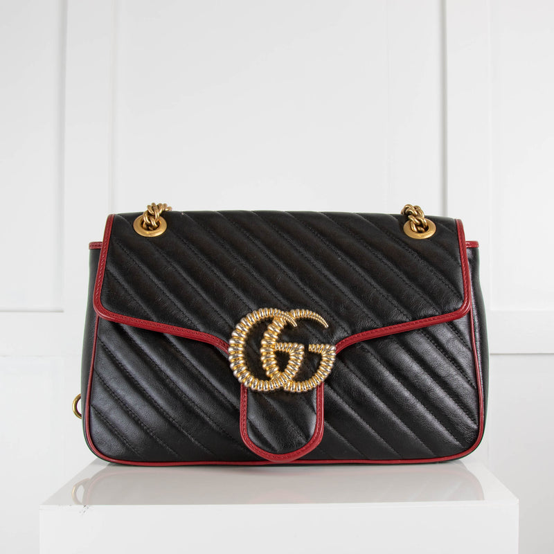 Gucci Marmont Black with Red Trim and Gold Chain Strap