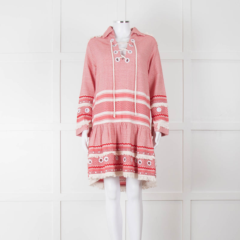 Dodo Bar Or Red Cotton Tie Front Midi Dress
