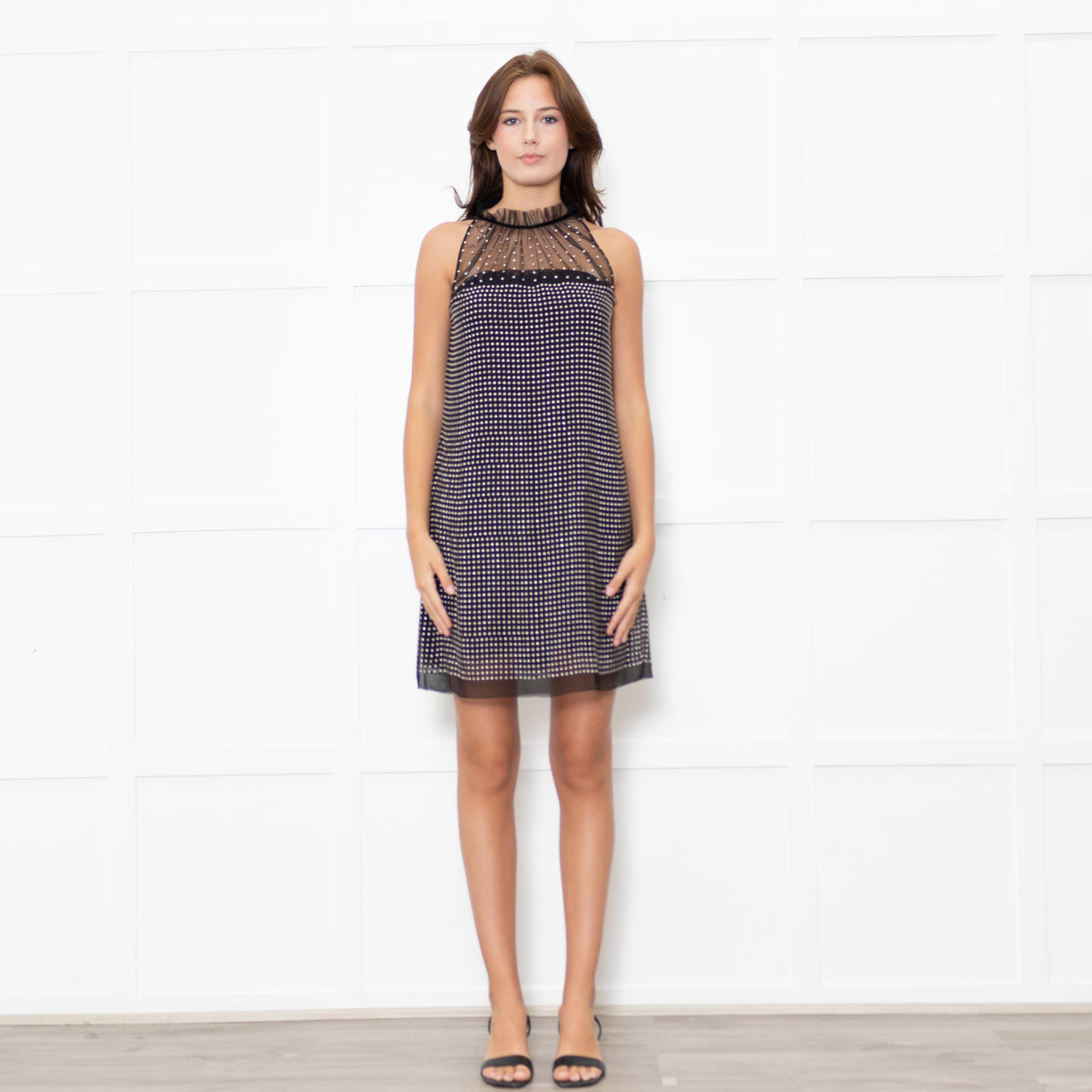 Prada Black Studded Net Sleeveless Dress With Slip