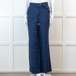 Carolina Herrera Blue 100% Linen Wide Leg Trousers