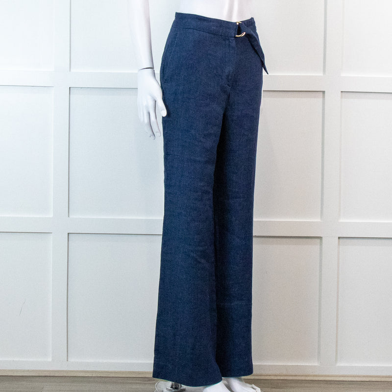 Carolina Herrera Blue 100% Linen Wide Leg Trousers