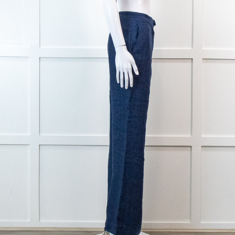 Carolina Herrera Blue 100% Linen Wide Leg Trousers