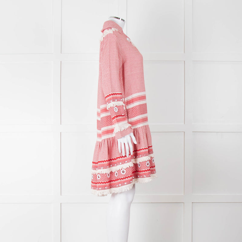 Dodo Bar Or Red Cotton Tie Front Midi Dress