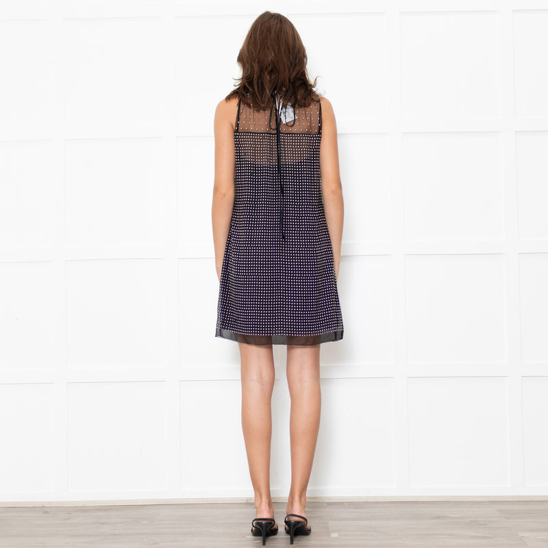Prada Black Studded Net Sleeveless Dress With Slip