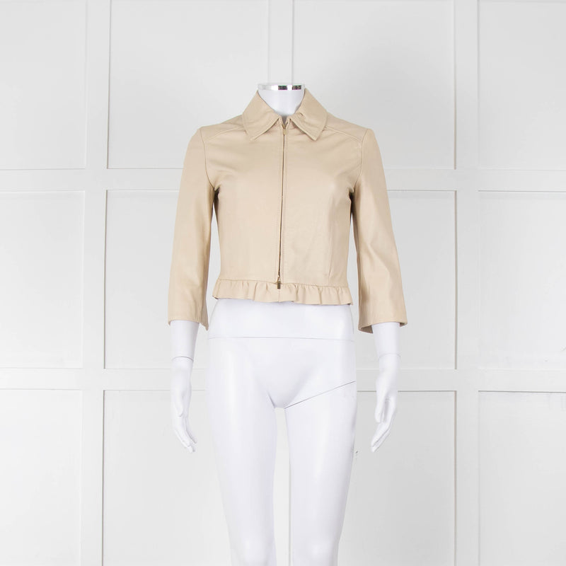 Pennyblack Cream Leather Ruffle Hem Cropped Jacket