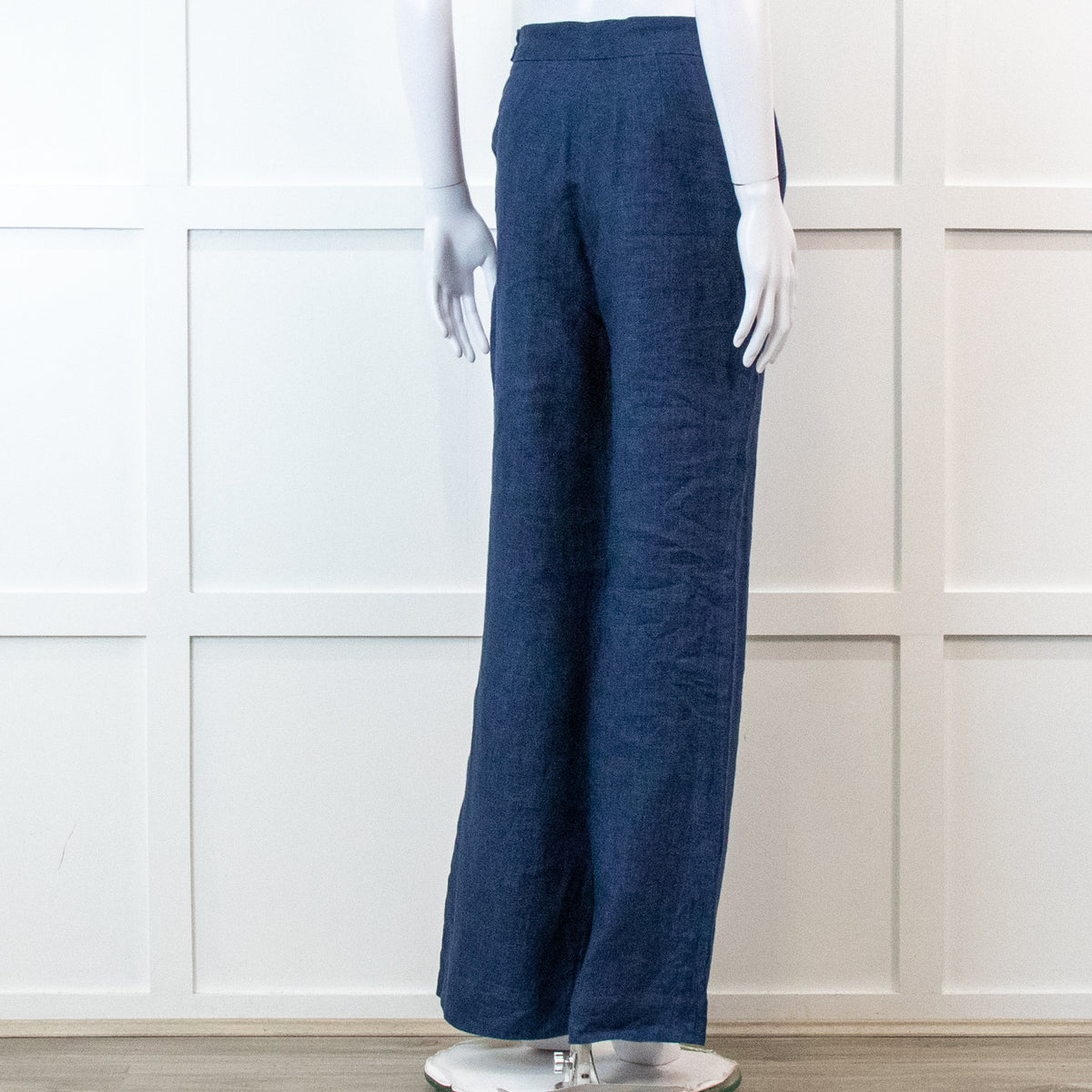 Carolina Herrera Blue 100% Linen Wide Leg Trousers