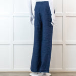 Carolina Herrera Blue 100% Linen Wide Leg Trousers