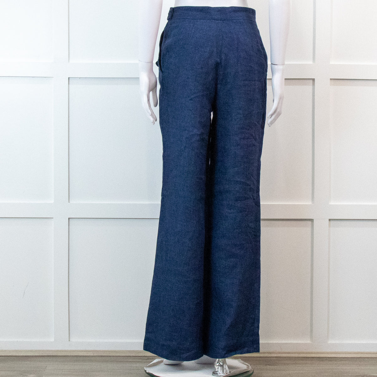 Carolina Herrera Blue 100% Linen Wide Leg Trousers