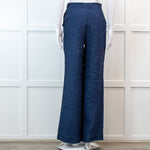 Carolina Herrera Blue 100% Linen Wide Leg Trousers