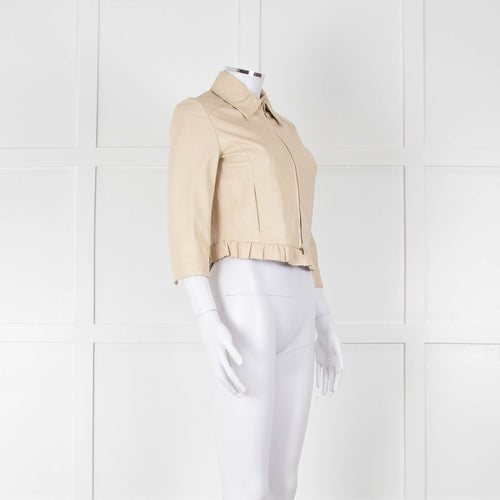 Pennyblack Cream Leather Ruffle Hem Cropped Jacket