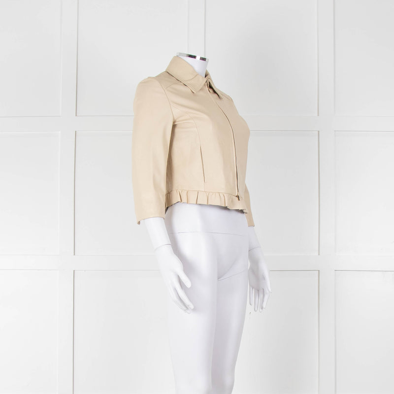 Pennyblack Cream Leather Ruffle Hem Cropped Jacket