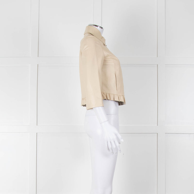 Pennyblack Cream Leather Ruffle Hem Cropped Jacket