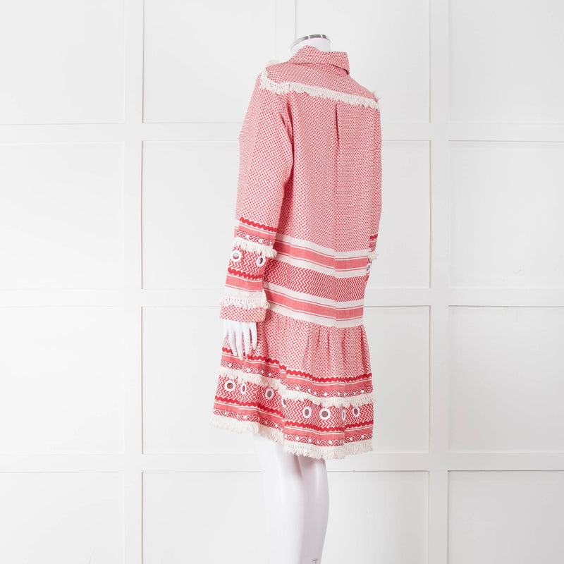 Dodo Bar Or Red Cotton Tie Front Midi Dress