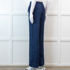 Carolina Herrera Blue 100% Linen Wide Leg Trousers