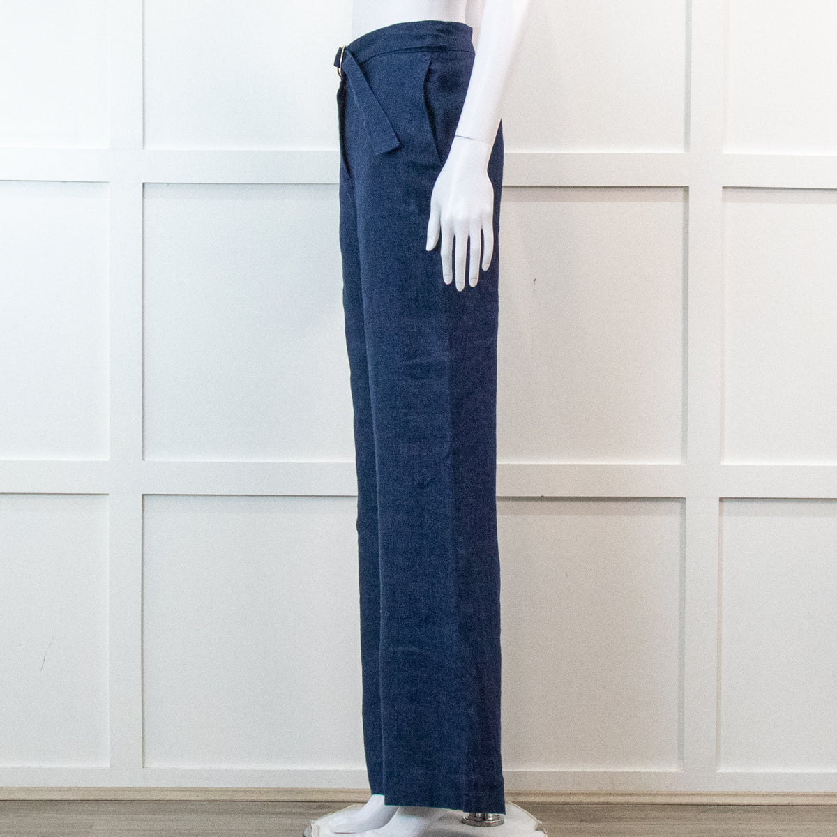 Carolina Herrera Blue 100% Linen Wide Leg Trousers