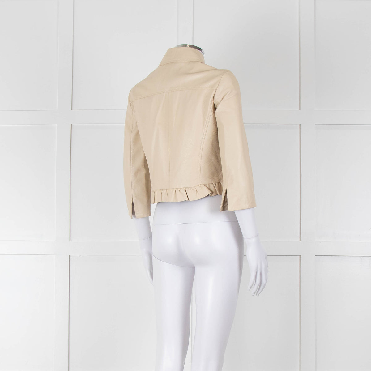 Pennyblack Cream Leather Ruffle Hem Cropped Jacket