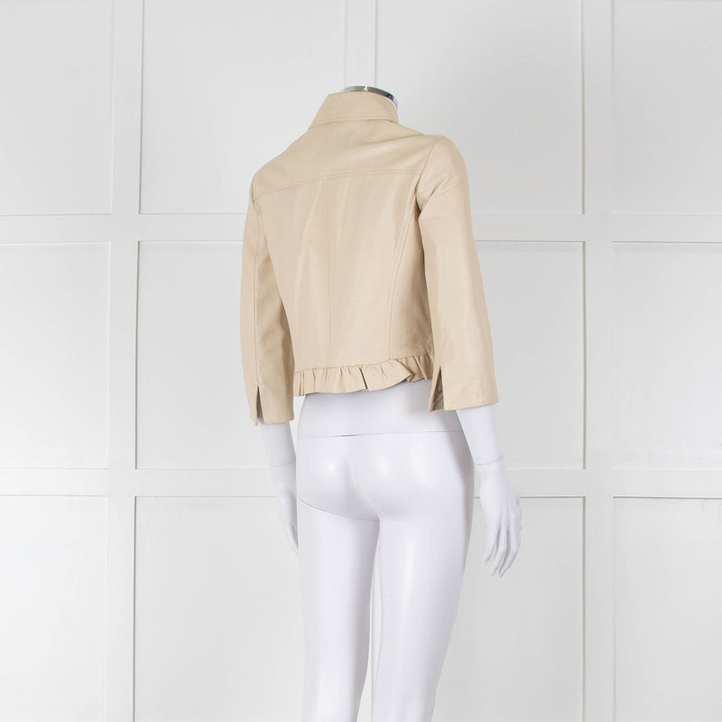 Pennyblack Cream Leather Ruffle Hem Cropped Jacket